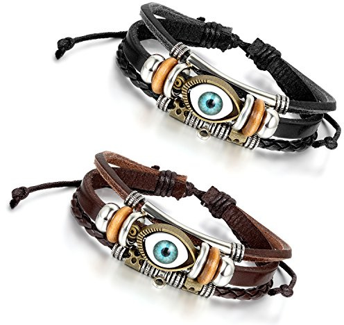 Flongo Läderarmband partnerarmband BFF armband, vänskapsarmband för 2 armband läderarmband dragsko kvinnor män accessoarer svart brun storlekar justerbara, 20.5 centimeters, Läder, utan sten