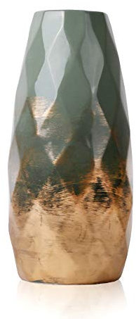TERESA'S COLLECTIONS Jarrón de Cerámica Verde y Dorado, Jarrones Decorativos Esmaltados para Decoración del Hogar, Elegante Jarrón para Repisa, Mesa, Decoración de Sala de Estar, 23 cm