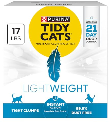 Purina Tidy Cats LightWeight Instant Action, Odor control, Multi-Cat, Clumping, 99.9 Percent Dust Free Cat Litter - 17 lb. Box