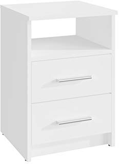 MATKAM Nachttisch in klassischer Optik | H/B/T 58,5 x 40 x 35 cm, mit Zwei Schubladen und einem offenen Ablagefach| In verschiedenen Ausführungen erhältlich (Weiß)