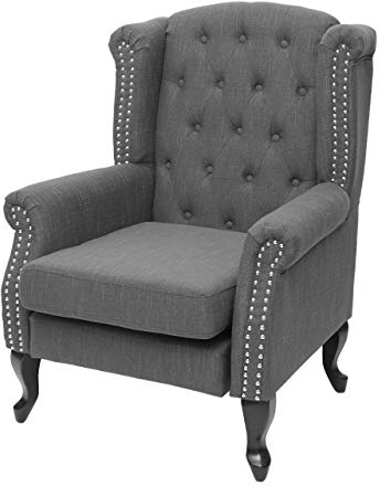 Mendler Poltrona Stile Vittoriano Elegante Chesterfield Tessuto - Grigio Scuro Senza poggiapiedi