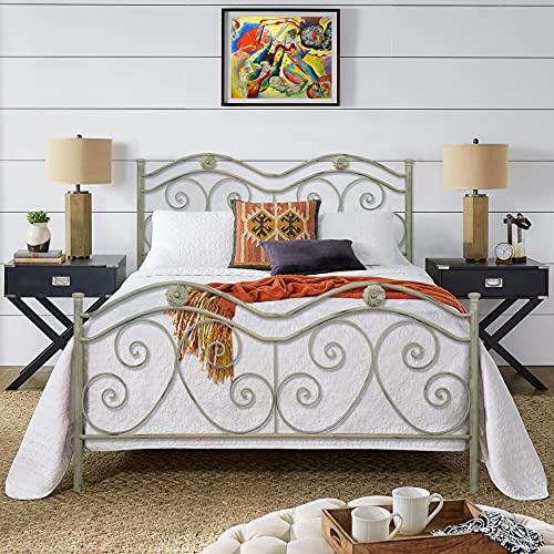 LETTO MATRIMONIALE 170X120X195 cm con RETE MATRIMONIALE 160x190 cm, Letto Ferro Battuto, Modello Gardenia, Colore Beige Anticato (Sfumature Oro), Rete in Doghe Matrimoniale, 13 Doghe in Legno