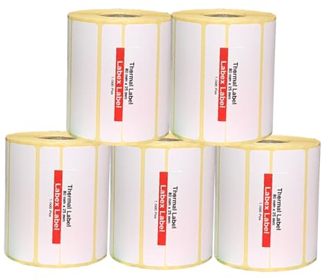 Etichette termiche 80x25 mm su rotolo – Rotoli Etichette Prezzi Confezione Risparmio – 5 rotoli 5000 etichette – Senza nastro – TSC Godex compatibili – Labex Label