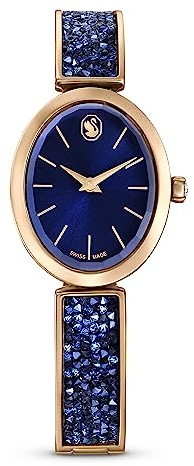 Swarovski Crystal Rock Oval Watch, Metal Bracelet with Blue Sunray Dial in a Rose Gold-Tone Finish, Part of the Crystal Rock Oval Collection