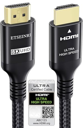 Etseinri HDMI 2.1 Cable 6M Certified 10K 8K 4K Ultra High Speed HDMI® Cable 1440P@240/165/144/120Hz HDMI Lead 48Gbps Braided Cord HDCP 2.2 Dolby Atmos Vision eARC HDR for Gaming Monitors TV Soundbar
