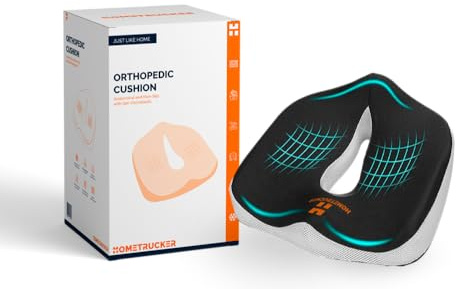 HomeTrucker Cojín Ortopédico Coxis y Lumbar de Látex y Gel Viscoelástico Alivio Dolor de Cóccix, Ideal Camioneros, Silla Oficina y Largas Horas Sentado, Funda Lavable
