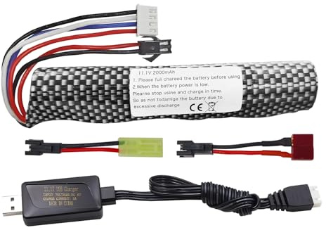 ZYGY 3S 11.1V 2000mAh Connecteur SM-2P Batterie Li-ION avec câble de Chargement USB pour Airsoft Gel Water Ball Blaster Airsoft Gel Ball Shockwave Batterie de Remplacement