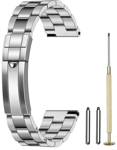 Juntan Uhrenarmband Edelstahl 20mm, Metall Konisch Uhrenarmbänder, Massives Schraubarmband, Silber Armband 20mm mit klassischer Tauchschnalle, für Damen und Herren
