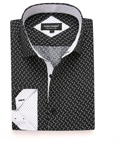 Alex Vando Mens Printed Dress Shirts Long Sleeve Regular Fit Button Down Shirt,Black 1218,L