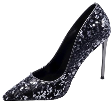 Steve Madden Vala Damen-Pumps mit Pailletten, Schwarz Silber, Größe 38, Black Silver, 38 EU