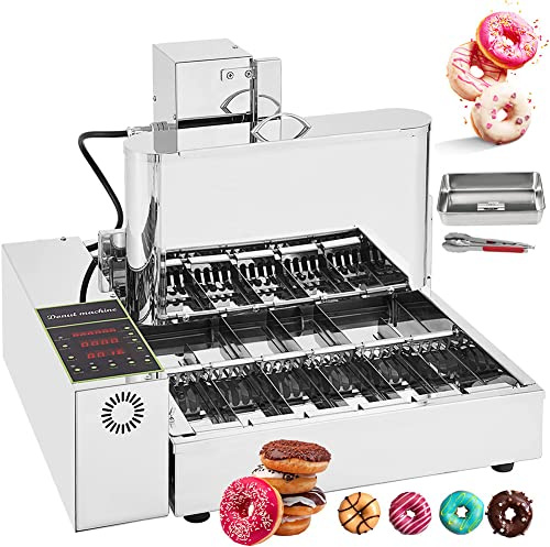 MWCBD 2000w buñuelos comerciales que hace la máquina, 4/6 líneas mini fabricante de rosquillas con panel de control inteligente, espesor de rosquilla de fryer de rosquilla digital Auto Flip