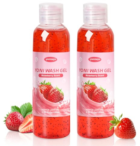 2 PCS Yoni Wash, Natural Feminine Wash for Women Ph Balance, Yoni Body Wash Vaginal Wash for Intimate Moisturizing Deodorant Remove Odor, Strawberry Scent