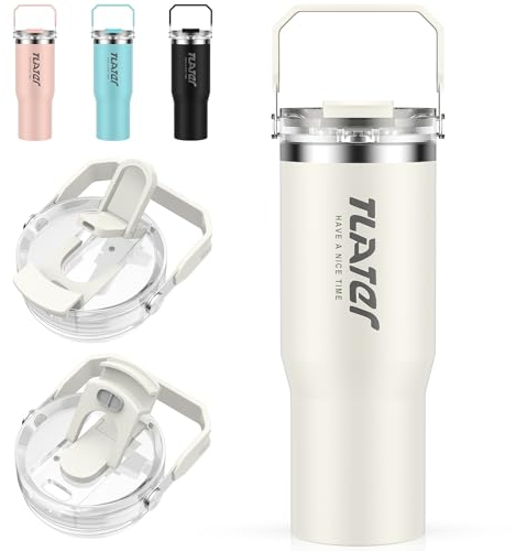 Tlater Trinkflasche mit Strohhalm, 30oz/900ml Thermobecher Trinkbecher mit Deckel und Strohhalm - Coffee to Go Becher - Auslaufsicherer Doppelschichtiger EdelstahlKaffeebecher to Go Thermo