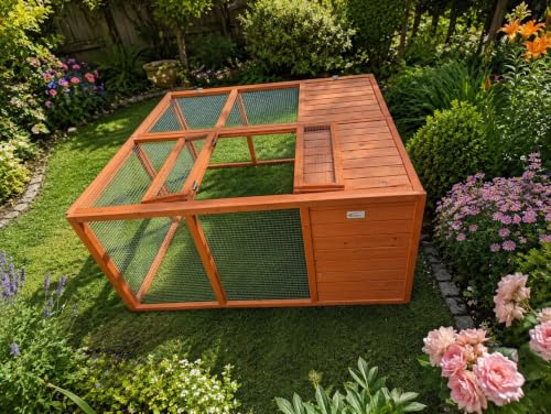 Bunny Business Rabbit and Guinea Pig Run, Partly Sheltered from the elements, Foldable, Stained in Red Cedar, Wind and Rain Cover Run Size: 122 x 122 x 61 cms L x D x H