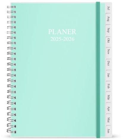 Planer 2025-2026 für Lehrer und Studenten - Monatsplaner von July 2025 bis Juni 2026, 15,9 x 21 cm, 12 Registerkarten, 14 Notizseiten, Kunststofftasche, Doppeldrahtbindung