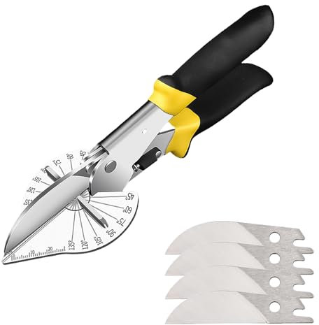 Sqxaldm ciseaux de coupe d'angle, ciseaux à onglets multi-angles précis réglables de 45 à 135 degrés pour des coupes précises dans les bandes décoratives, y compris 4 lames de rechange