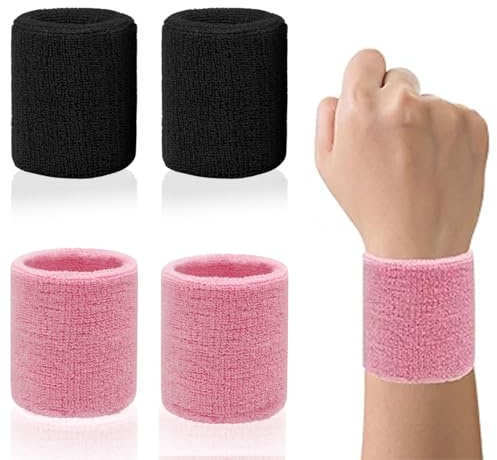 LAKJUOZ 4 Pièces Poignet Eponge, Bracelet Sport Éponge Serre-Tennis Sweatband Absorbant Gym Running Basket