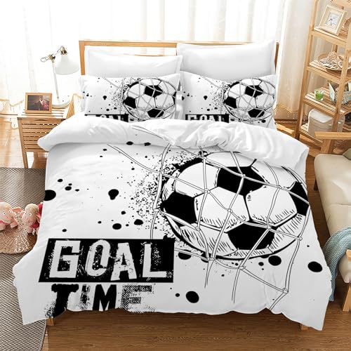 Gegeryozer Set Biancheria da Letto da Calcio 220×240 cm 3D Copripiumino da Calcio per Bambini Copripiumino da Calcio a Tema Sportivo in Microfibra per Bambini + 2 Federe 50 x 75 cm(ZQ3)