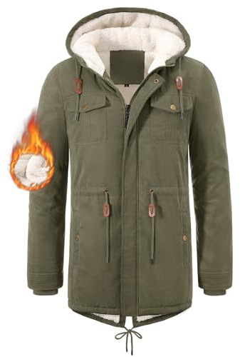 Vijamiy Parka Uomo Invernale Giubbotto Foderato in Pile Antivento e Caldo Cappotti Lungo Giacca con Cappuccio Giacconi Multitasche alla Moda(Verde Esercito,XXL)
