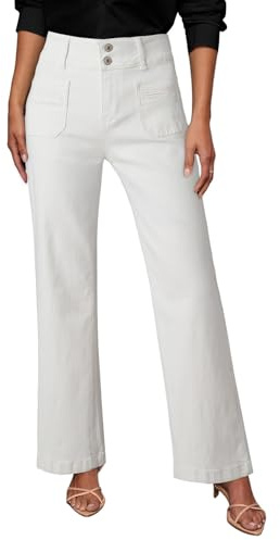 Sidefeel Women's White Jeans Spring Outfits Wide Leg Jeans Woman High Waisted Summer Denim Pants White Size 18