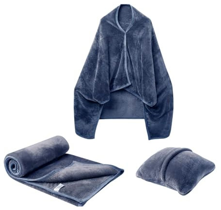 Reisedecke Flugzeug,Reisedecke Flugzeug kompakt - Kompakte Reisedecken-Kissen-Kombination,Warme Flanell-Reisedecke, weiche Schaldecke, Kissen für Damen und Herren