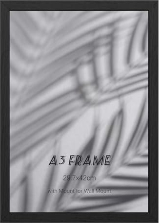 YONGHUO A3 Picture Frame, 1 Pack Wooden A3 Poster Frame, A3 Photo Frame, 29.7 x 42cm, with Plexiglass and Wall Hooks, for Wall Hanging, Black