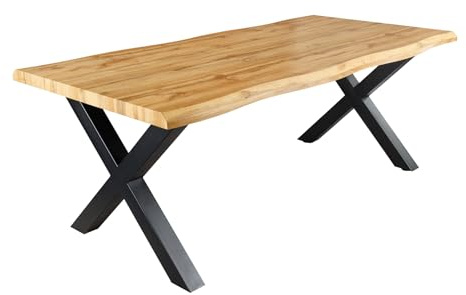 Riess Ambiente Industrial Esstisch WILD - 160 cm - braun - Wildeiche-Design Baumkante schwarz X-Gestell