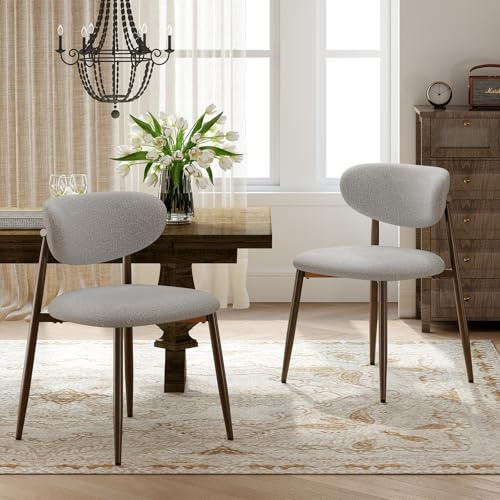 MALOL Dining Chairs Set of 2, Curved Back Kitchen Room Chairs with Metal Legs and Anti Slip Pads, Upholstered Dining Chair for Home and Restaurant, Light Grey
