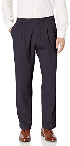 Dockers Men's Classic Fit Easy Khaki Pants-Pleated (Standard and Big & Tall), Navy, 34W x 29L