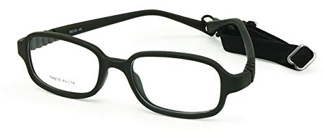 EnzoDate Size 45 Boys Girls Optical Glasses Frame with Strap, Flexible One-Piece No Screw for Kids (Black)