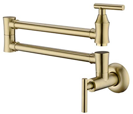 EKRTE Pot Filler, Solid Brass Pot Filler Faucet, Brushed Gold Commercial Kitchen Sink Pot Filler Faucet Wall Mount, Folding Stretchable Double Joints Swing Arm Two Handle Pot Filler Faucet