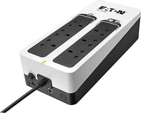 Eaton Onduleur Parafoudre Eaton 3S 550 IEC - Off-line UPS - Alimentation Sans Interruption - Puissance 550VA (8 prises IEC, Parasurtenseur, Silencieux) - Interface USB (câble inclus) - Noir&Blanc