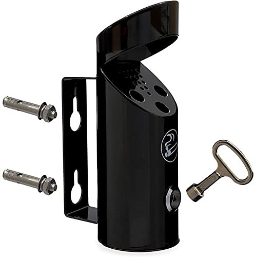 Outdoor Wall Mounted Cigarette Receptable, Ashtray, Stainless Steel, 11 x 8 x 23 cm, Black