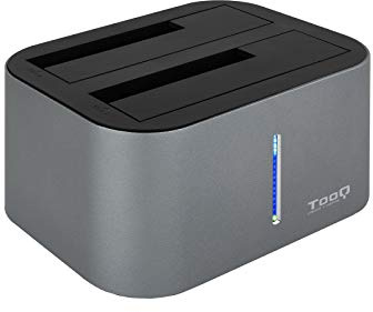 TOOQ TQDS-805G - Base de Conexión Docking Station con Doble Bahía SATA para Discos de 2.5 y 3.5, USB 3.0 / USB 3.1 Gen1, Compatible con USB 2.0, Función Clone Offline, Color Gris