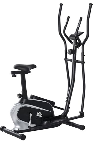 HOMCOM Vélo elliptique Vertical vélo d'appartement 2 en 1 écran LCD Multifonction Hauteur & résistance réglable Acier Noir
