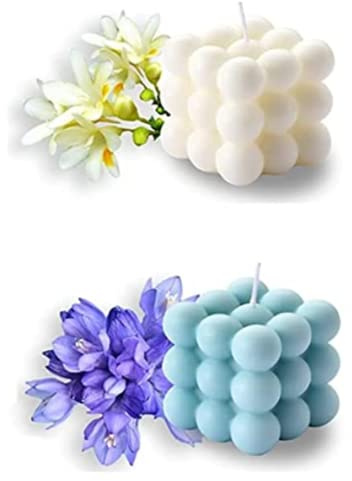 NatureMan Lot de 2 bougies à bulles – Bougies parfumées au soja sans fumée, bougies esthétiques pour décoration d'intérieur, usage domestique et cadeau (blanc + bleu)