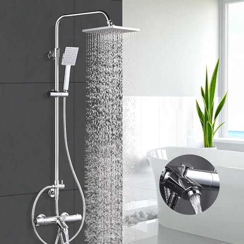 ARCORA Duschsystem mit Thermostat, 304 Edelstahl Regendusche Duscharmaturenset Badewannenarmatur Thermostat aus Kupfer für Badezimmer
