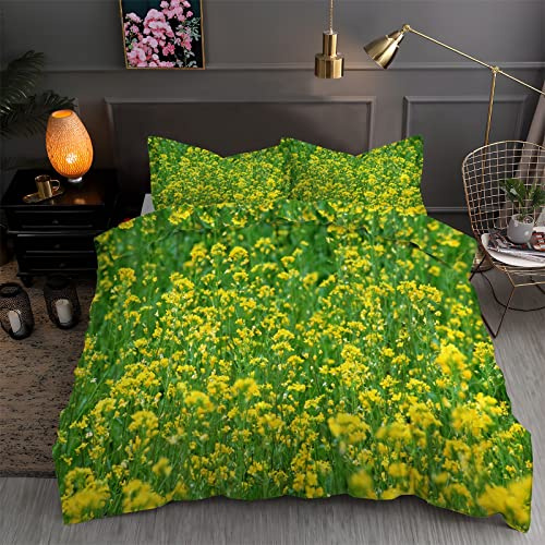 Housse de Couette 140x200 Vert Parure de Lit 140x200 Colza 1 Personne ImpriméEs Housses de Couettes Microfibre Douceur avec 2 Taies d'oreiller, avec Fermeture ZippéE