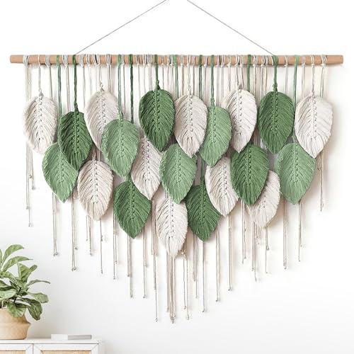 Weldomcor Tapiz de macramé grande para colgar en la pared, diseño de hojas bohemias, decoración de pared tejida a mano, decoración elegante bohemia para el hogar, dormitorio, sala de estar, guardería,