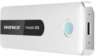 RENICE 512GB Externo SSD portátil, Type-C USB 3.2 Gen 2 Cifrado de Huella Dactilar Memoria de Estado sólido NVMe Externa hasta 1000 MB/s