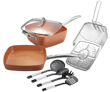 Rordigo 9 st stekpanna fyrdelat set fyrkantig panna kopparfärg non-stick panna lätt att använda