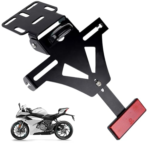 HIULLEN Portamatrículas de moto, soporte de matrícula ajustable con luz de matrícula, soporte universal para faro trasero matrícula para moto