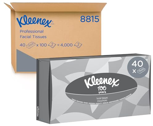 Kleenex Kosmetiktücher in Taschentücher Box 8815, 2-lagige weiße Kosmetiktücher, mit FSC-zertifiziertem Papier, weiche und saugfähige Papiertaschentücher, 40 x 100 (insg. 4.000 Tücher)