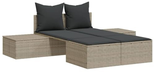 Generico kangqiling Doppel-Sonnenliege mit Kissen hellgrau Polyrattan, grau, 368394