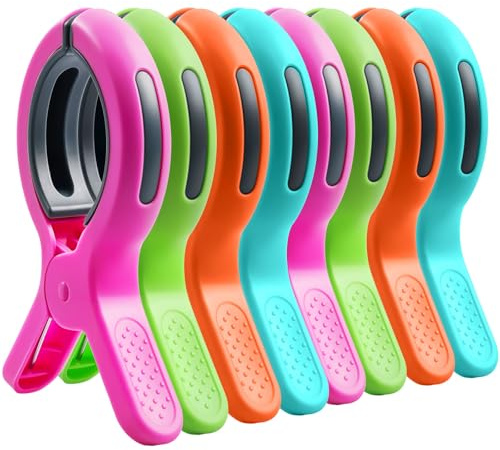 8 Pcs Large Beach Towel Clips for Sun Loungers, 4 Inch Clothes Pegs Extra Strong, Windproof Laundry Clips Towel Clips for Beach Loungers, Keep Your Towel from Blowing Away, 4 Bright Colors