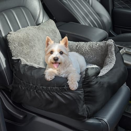 The Fellie Dog Car Seat, Comfortable Pet Car Booster Seat with Storage Pocket, Waterproof Dog Travel Bed with Non-Slip Base, Soft Vehicle Pet Bed for Small Dogs, 55x50x35cm, Black