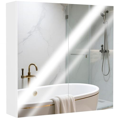 HOMCOM Bathroom Mirror Cabinet Wall Mounted 60cm Wide White