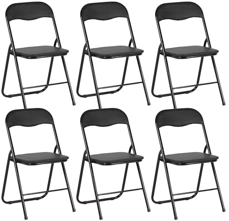 Set 6 Sedie Pieghevoli Sedia Cucina Robusta Struttura In Metallo Seduta Comoda In Simil Ecopelle Sedute Poltrona Per Ospiti Campeggio Sala Riunioni Ufficio Pieghevole Salvaspazio Scrivania - Nero