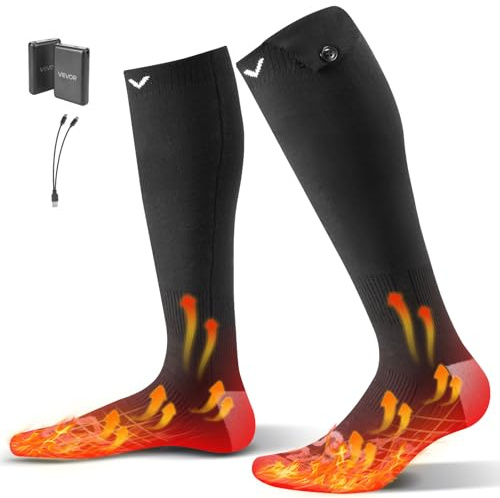 VEVOR Calcetines Calefactables Unisex, con Batería 5000 mAh, Recargables y 4 Niveles de Temperatura, Ideales para Pesca, Camping, Senderismo, Esquí, Trabajo al Aire Libre e Invierno, Talla Única