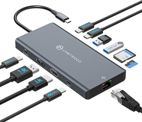 Laptop Docking Station 3 Monitors, 4K@120Hz DisplayPort 4K@60Hz HDMI 4K@60Hz USBC,12 in 1 USB C Video Output for Multiple Monitor Dock USB A 3.0, USB C 3.2 10Gbps Ports 100W PD, SD/TF